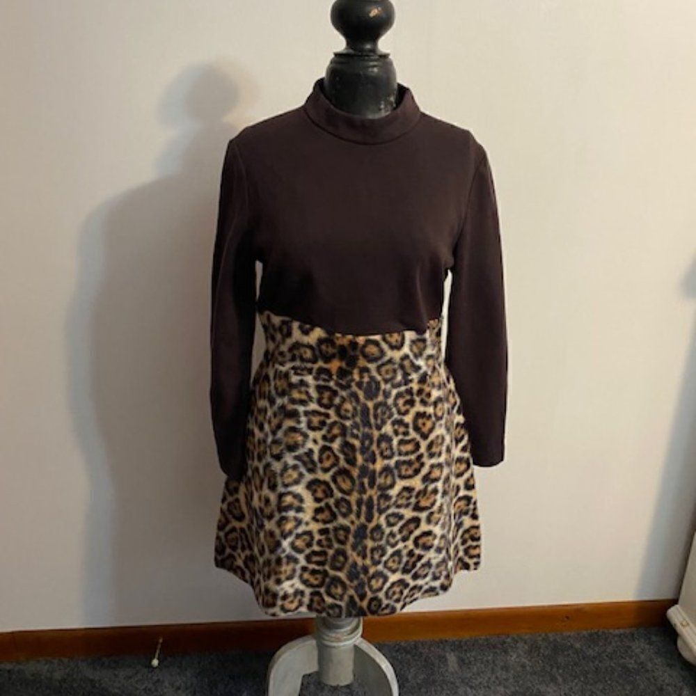 Symphony Vintage 60-70 Brown and Cheetah print dress, size 16